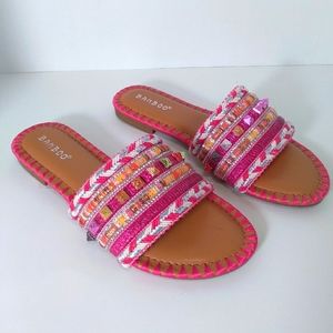 BAMBOO Pink Multicolor Striped Beaded Slide Sandals